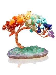 1 pieza Árbol de cristal de curación espiritual natural de 7 chakras Feng Shui con base de ágata, pieza decorativa espiritual que trae buena suerte, riqueza y prosperidad, mejor regalo para cumpleaños, graduación - Multicolor - Ver 9