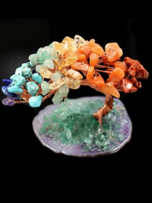 1 pieza Árbol de cristal de curación espiritual natural de 7 chakras Feng Shui con base de ágata, pieza decorativa espiritual que trae buena suerte, riqueza y prosperidad, mejor regalo para cumpleaños, graduación - Multicolor - Ver 7