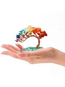 1 pieza Árbol de cristal de curación espiritual natural de 7 chakras Feng Shui con base de ágata, pieza decorativa espiritual que trae buena suerte, riqueza y prosperidad, mejor regalo para cumpleaños, graduación - Multicolor - Ver 8