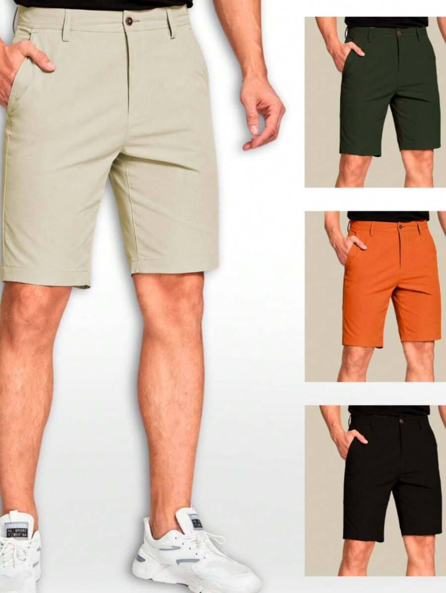kit 3 Bermudas masculinas short sarja brim coloridas baratas - preta caramelo bege - Visão 1