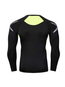 1 pezzo Maglietta a maniche lunghe da uomo stile boyfriend, in verde e nero, spessa, da palestra, stile basic per uomo