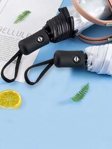 1pc Automatic Folding Transparent 3-Fold Umbrella For Women, Windproof 8-Ribbed Frame - Black - View 5