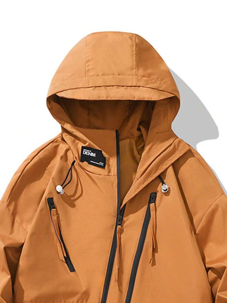 男士戶外日式防風防水風衣外套有拉鍊有口袋適合春秋運動服男 - 黃色 - 查看 3