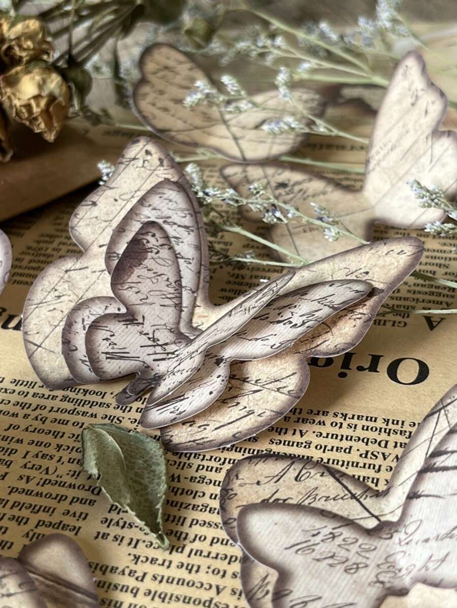 45入組復古蝴蝶剪影與英文字母裝飾手帳紙 - 彩色 - 查看 1