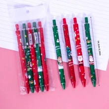 5pcs Christmas Themed Needle-tip Water-based Neutral Pen For Students - Black - View 2
