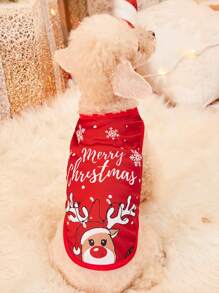 PETSIN 1pc Pet Christmas Reindeer Suit Style Festive Dress Snowflake Print Pet Vest