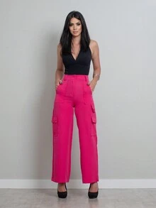 Women Pants - 玫紅色 - 查看 4