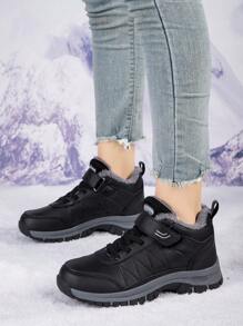 Women's Winter Warm Plush Lined Sneakers, Non-Slip Outdoor Hiking Shoes, Snow Boots, Ankle Boots - Black - View 3