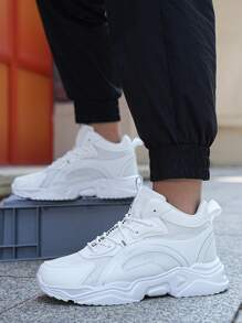 男士透氣時尚舒適休閒鞋,圓頭,系帶,高幫,耐磨運動鞋 - 白色 - 查看 2