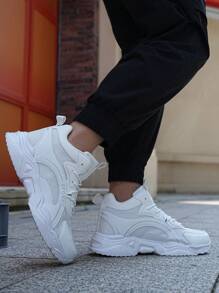 男士透氣時尚舒適休閒鞋,圓頭,系帶,高幫,耐磨運動鞋 - 白色 - 查看 4