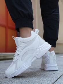 男士透氣時尚舒適休閒鞋,圓頭,系帶,高幫,耐磨運動鞋 - 白色 - 查看 3