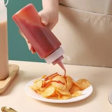厚型pe瓶身帶刻度擠壓瓶,適用於番茄醬、沙拉醬、塑料調味料分配器瓶,有噴嘴,可裝果醬 - 白色 - 查看 2