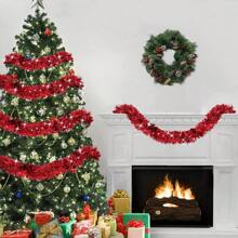 1入組2米紅色金屬箔裝飾,厚紙帶薄手工藝串燈,聖誕樹,假日裝飾,室內外派對裝飾用品 - 紅色 - 查看 1