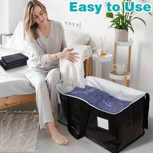 1入組黑色超大容量搬家袋，可折疊移動袋棉被衣物儲物大容量收納手提袋拉鍊可開合的可折疊搬家用品，用於包裝和移動儲物學校組織袋教師儲物袋 - 黑色 - 查看 3