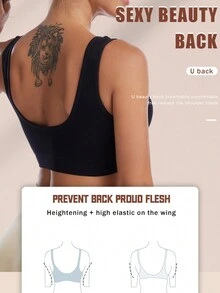 實心無縫無胸墊運動內衣 - 黑色 - 查看 4