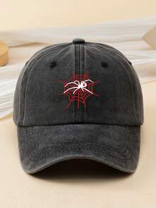 1頂男女通用蜘蛛紋印花戶外休閒時尚棒球帽,適合日常穿著 - 黑色 - 查看 2