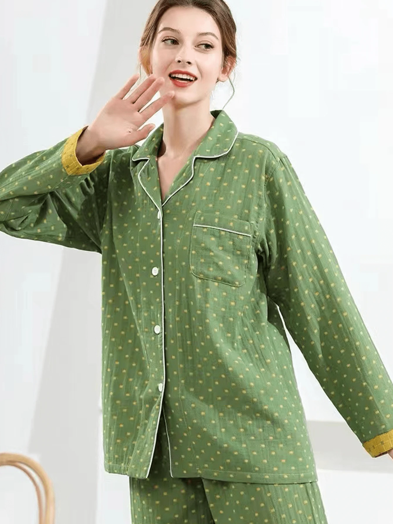 Họa tiết Hình học Đã bỏ túi Bộ mặc nhà - màu xanh lá - Xem 1