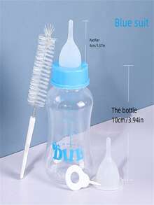 1 組藍色 Pp 材質寵物奶瓶套件,150 毫升,適合貓狗寶寶,有多個奶嘴,奶瓶刷,室內使用