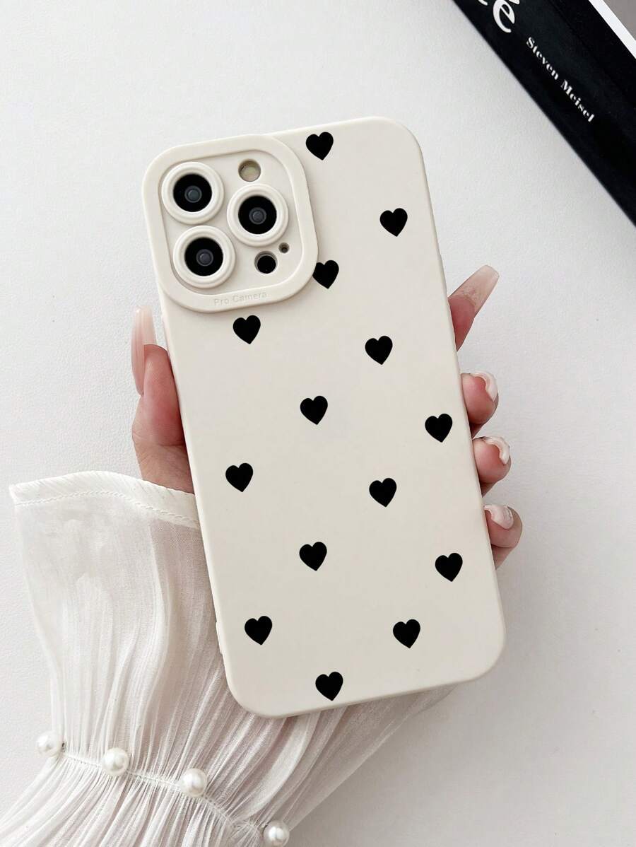 1pc White Love Patterned Tpu Phone Case Cover With Camera Protection, Anti-slip, And Skin-friendly Compatible With Iphone Models - Multicolor - View 1