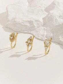 Bộ 3 khuyên mũi giả hình trái tim và lá bằng đồng đính đá Zirconia thời trang, thích hợp cho nữ giới đeo hàng ngày, quà tặng Ngày của Mẹ. - Vàng - Xem 1