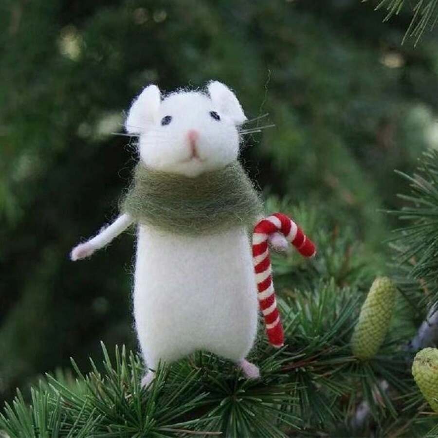 Halloween Mouse With A Pumpkin Handmade DIY Wool Felt Mouse For Festival Home Decor Figurine Gifts - Army Green - View 1