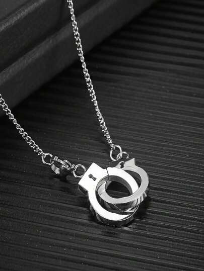 1pc Eternal Love Handcuff Pendant Necklace, Stainless Steel Unisex