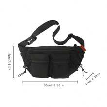 时尚斜挎胸包，容量大，适合运动休闲，男士单肩包斜挎包单肩包侧包度假必备品，适合旅行通勤大学学校，轻便随身携带，配有可调节肩带，尼龙简约便携 - 黑色 - 查看 11