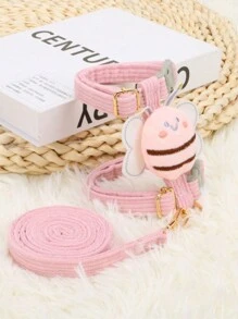 1set Pink Pet Leash With Bee-shaped Anti-struggle Buckle, Adjustable Rope For Walking Cat & Dog, Backbow & D-shaped Clip, Suitable For Small And Medium Pets