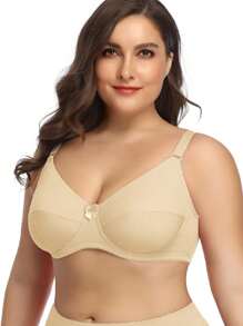 1 Stück Damen Unterstützungs-BH (große Größen) Einfarbig mit elastischer ultra-dünner Unterstützung und Bügeln, einfach und bequem für den täglichen Gebrauch - Beige - Übersicht 4