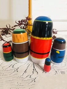 Bộ 5 búp bê lồng nhau Kẹp hạt dẻ, Búp bê Matryoshka của Nga, Tượng Kẹp hạt dẻ Giáng sinh, Kẹp hạt dẻ bằng gỗ thủ công, Đồ trang trí quán cà phê, Phòng khách gia đình, Đồ trang trí để bàn trang trí phòng - Nhiều màu - Xem 3