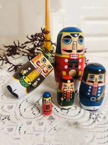 Bộ 5 búp bê lồng nhau Kẹp hạt dẻ, Búp bê Matryoshka của Nga, Tượng Kẹp hạt dẻ Giáng sinh, Kẹp hạt dẻ bằng gỗ thủ công, Đồ trang trí quán cà phê, Phòng khách gia đình, Đồ trang trí để bàn trang trí phòng - Nhiều màu - Xem 2