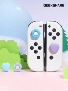 GeekShare 4pcs Heart & Flower Patterned Thumb Grip Caps Compatible With Switch/Oled/Switch Lite - blue purple - View 3