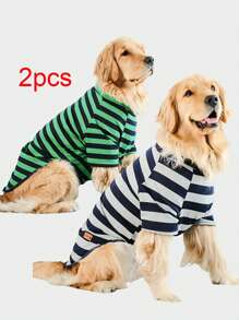 2 cái/bộ Thú cưng Sọc Ngắn tay Áo thun Mềm mại & Co giãn Áo sơ mi Đối với Mèo Và Chó , Thích hợp Đối với Trung bình Và Lớn - Nhiều màu - Xem 1