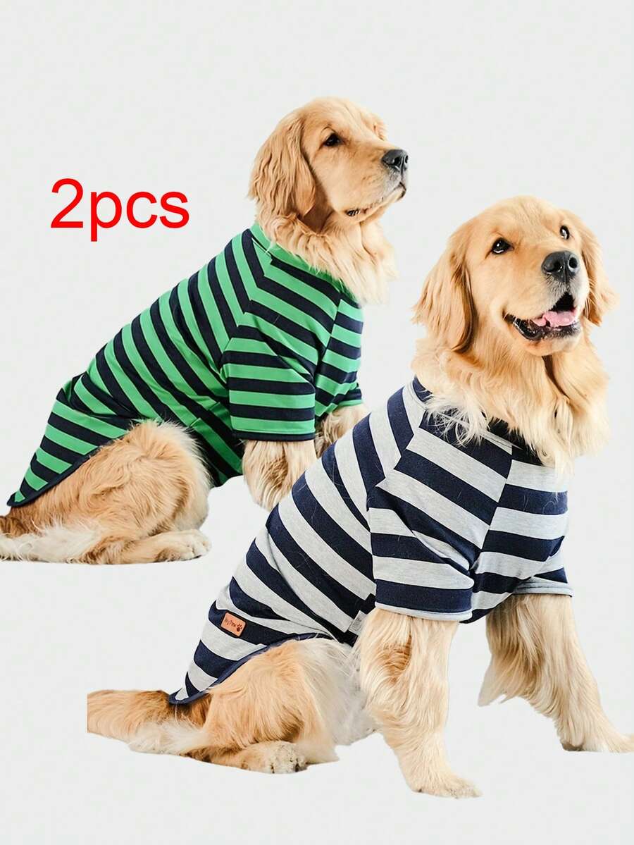 2 cái/bộ Thú cưng Sọc Ngắn tay Áo thun Mềm mại & Co giãn Áo sơ mi Đối với Mèo Và Chó , Thích hợp Đối với Trung bình Và Lớn - Nhiều màu - Xem 1