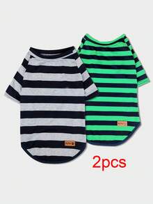 2 cái/bộ Thú cưng Sọc Ngắn tay Áo thun Mềm mại & Co giãn Áo sơ mi Đối với Mèo Và Chó , Thích hợp Đối với Trung bình Và Lớn - Nhiều màu - Xem 3