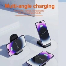 1入白色獨家款15w桌面無線充電器,帶多角度可折疊且攜帶方便的手機支架 - 白色 - 查看 2