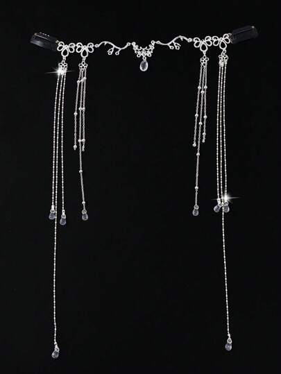 复古流苏超仙女帘式额链 1 件装 街头蝴蝶结骷髅头饰嘉年华头饰发链头饰发饰发饰发藤链，发饰，婚礼，发饰，准新娘，女士发饰