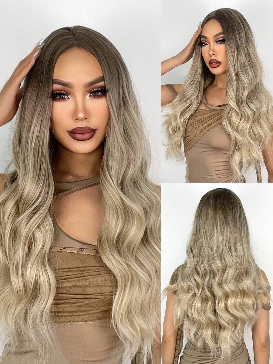 nimoki 24英寸長金色波浪女假髮,漸層金色假髮,中分假髮,外觀自然,適用於日常及派對場合使用的髮型替代品 - 彩色 - 查看 1