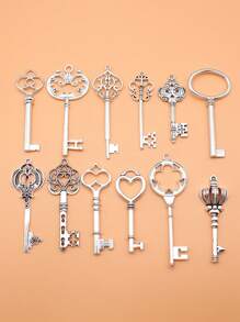 12入組大鑰匙吊墜鉤釦珠寶收藏品,12種風格,每款1個,可用於diy珠寶製作 - 復古銀色 - 查看 1