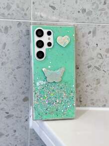 1入綠色新款防震閃亮星空tpu手機殼附diy蝴蝶、玫瑰和心形裝飾,兼容iphone、samsung、oppo和其他安卓手機 - 綠色 - 查看 7