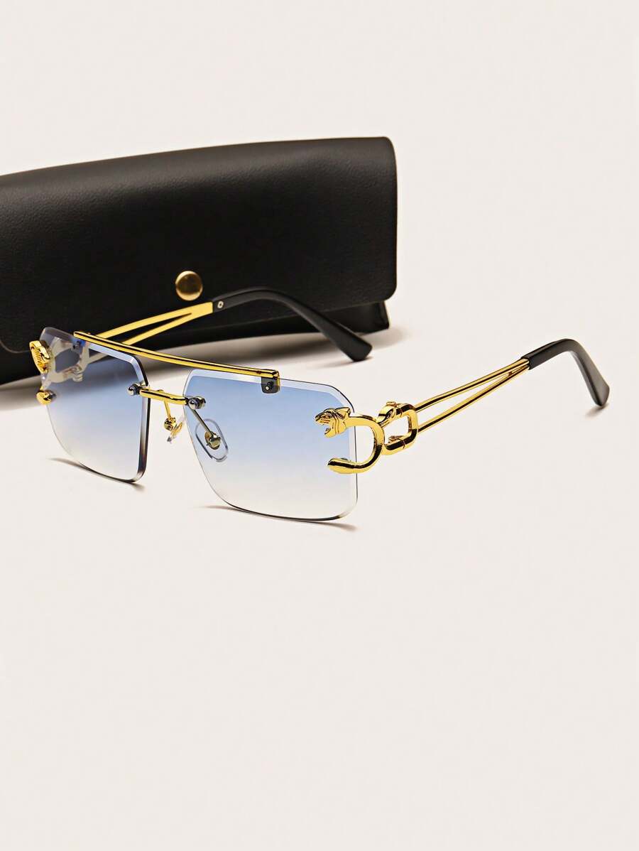 1 副男女通用时尚方形无框猎豹装饰时尚眼镜沙滩配饰眼镜遮阳镜适合夏季海滩度假、户外、旅行