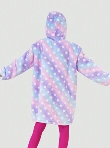 Tween Girl Blue & Purple Starry Space Polka Dots Fleece Sweatshirt - Multicolor - View 2