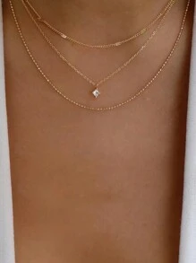 Geometric Rhinestone Charm Layered Necklace