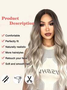 nimoki 24吋女性長捲髮漸層淺金色中分假髮,自然逼真髮型替代品,適合日常和派對使用 - 彩色 - 查看 3