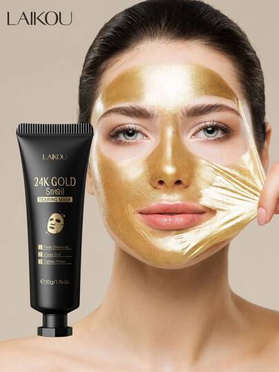 1 قطعة قناع الترطيب والتقشير لإزالة الرؤوس السوداء من LAIKOU مصنوع من ذهب عيار 24 قيراط والغدة المخاطية، 50 جرام من القناع العميق لتنظيف المسام والتفتيح، هدية رعاية البشرة والماكياج لعيد الأم