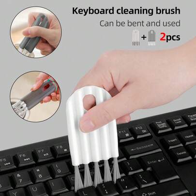 2pcs/pack Bendable Groove Cleaning Brush, Ideal For Keyboard, Crevice, Cup And Cover Cleaning, White & Gray