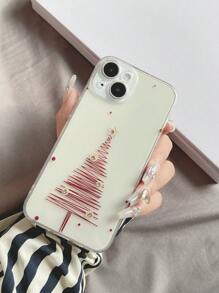 1 件簡約純色超薄軟 Tpu 手機殼帶水鑽聖誕樹圖案印花,相容於 Iphone、galaxy、redmi - 無色 - 查看 2