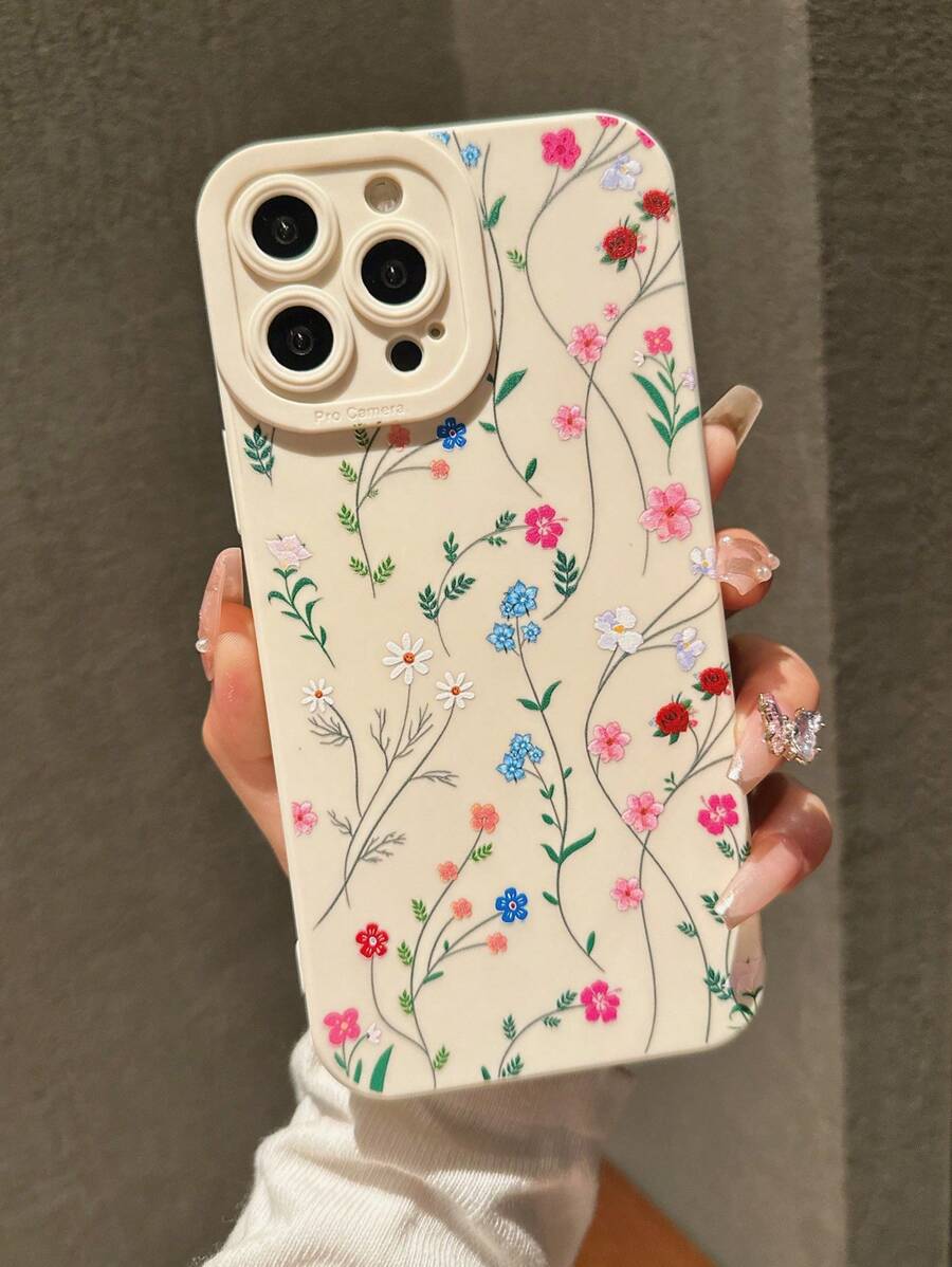 Funda suave para teléfono compatible con iPhone, antichoque, con diseño minimalista y fresco de flores de rosa de primavera - Multicolor - Ver 1