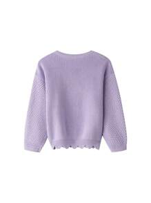 Annil 女童冬季棉質時尚休閒圓領保暖毛衣紫色 - 紫色 - 查看 2