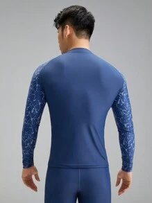 SABOLAY Boyfriend Style Men Long-Sleeved Outdoor Sun Protection Swimsuit With Letter Print And Shoulder Insert - Blue - View 5